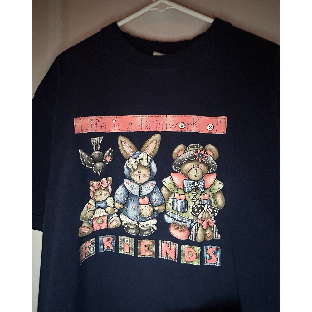 Vintage 90's "Life Is A Patchwork Of Friends" Teddy Bears Textured‎ T-Shirt